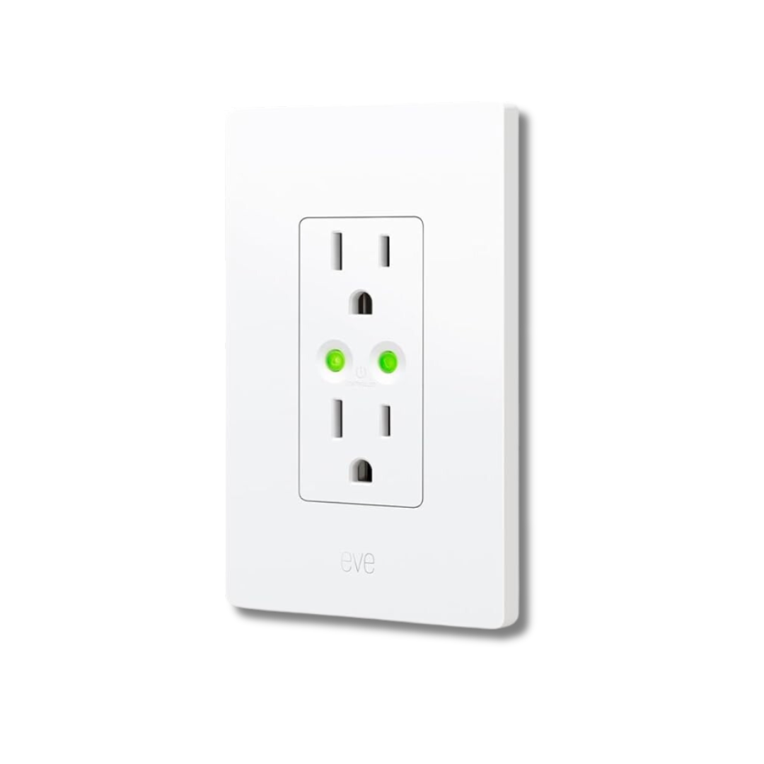 smart wall outlet for light and appliance control via voice or the eve energy outlet app